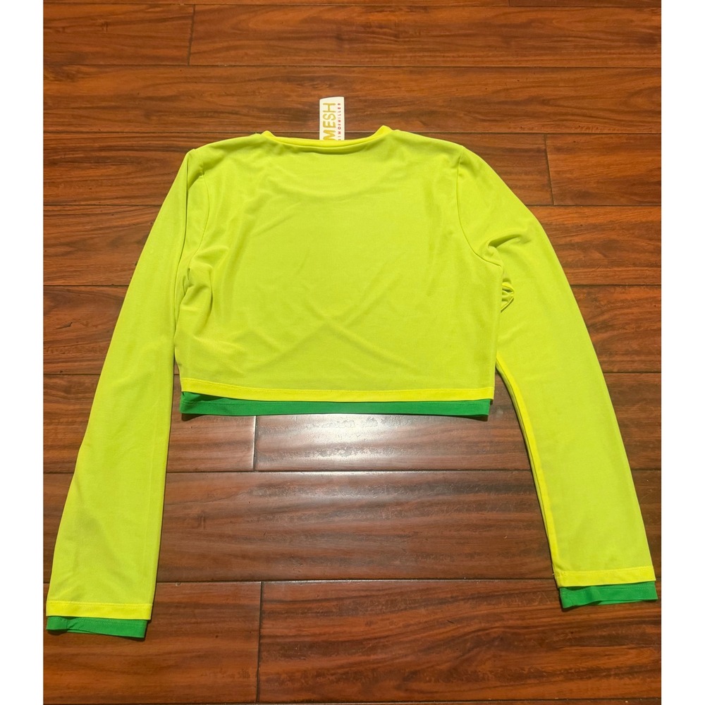 Simon Miller MESH Long Sleeve Crop Top Lime Yellow Green Layered Crew Neck L - Picture 7 of 8